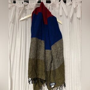 Japanese brand Color Block Scarf with Fringe